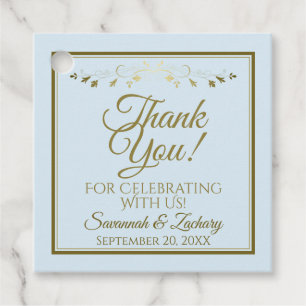 Étiquettes Cadeau Mariage simple en poudre Bleu et Or Chic Merci