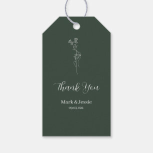 Étiquettes-cadeau Mariage simple vert foncé et blanc ROE