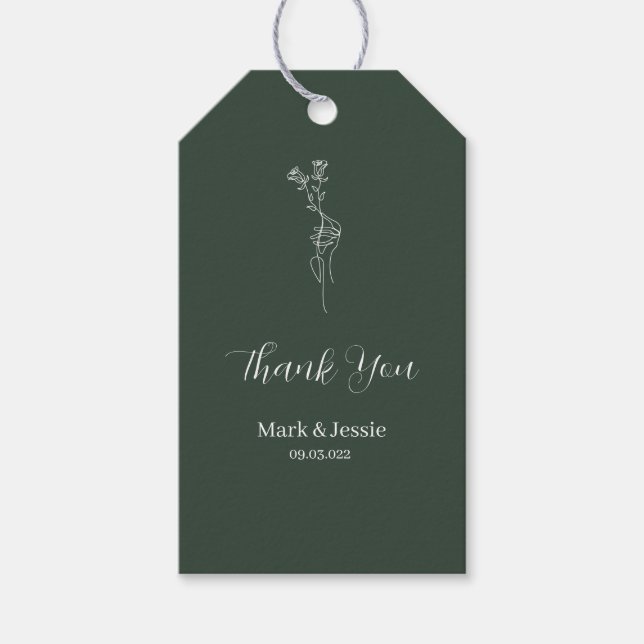 Étiquettes-cadeau Mariage simple vert foncé et blanc ROE (Devant)