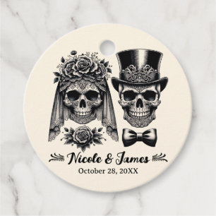 Étiquettes Cadeau Mariage squelette vintage crème noir et or 