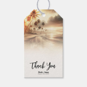 Étiquettes-cadeau Mariage sur la plage au coucher du soleil avec des