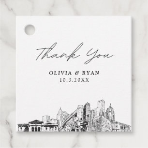 Étiquettes Cadeau Mariage sur la skyline de Détroit