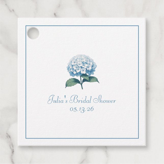 Étiquettes Cadeau Mariage sur mesure Chic Élégante Hydrangea Bleue (Devant)