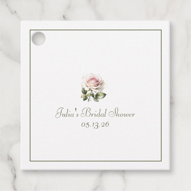 Étiquettes Cadeau Mariage sur mesure Élégant Classique Rose de jardi (Devant)
