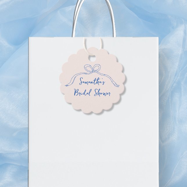 Étiquettes Cadeau Mariage thème bleu avec arc tiré à la main (Bow Hand Drawn Something Blue Bridal Shower Favor Tags)