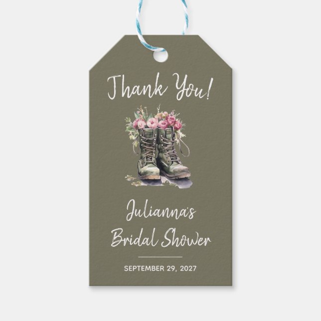 Étiquettes-cadeau Mariage Thème Militaire, Bottes, Floral, Armée (Devant)