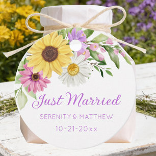 Étiquettes Cadeau Mariage Tournesol Aquarelle Daisies Just Married
