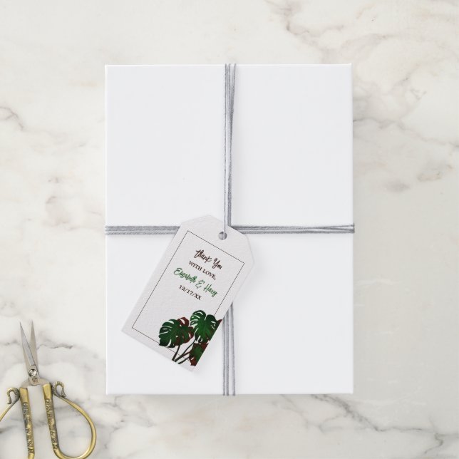 Étiquettes-cadeau Mariage tropical de la plage de Monstera (Avec de la ficelle)