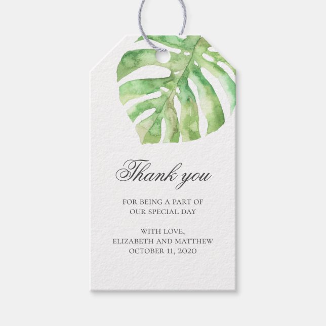 Étiquettes-cadeau Mariage tropical merci. Été vert exotique (Devant)