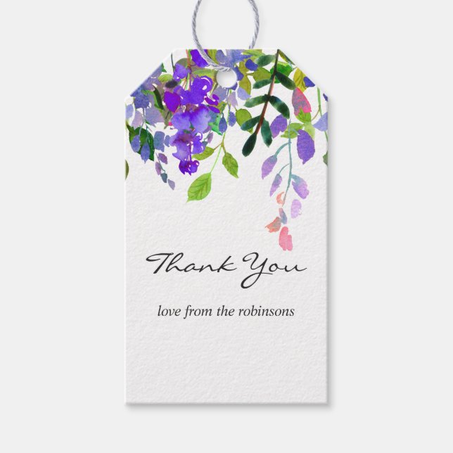 Étiquettes-cadeau Mariage Ultra Violet Aquarelle Floral Merci G (Devant)