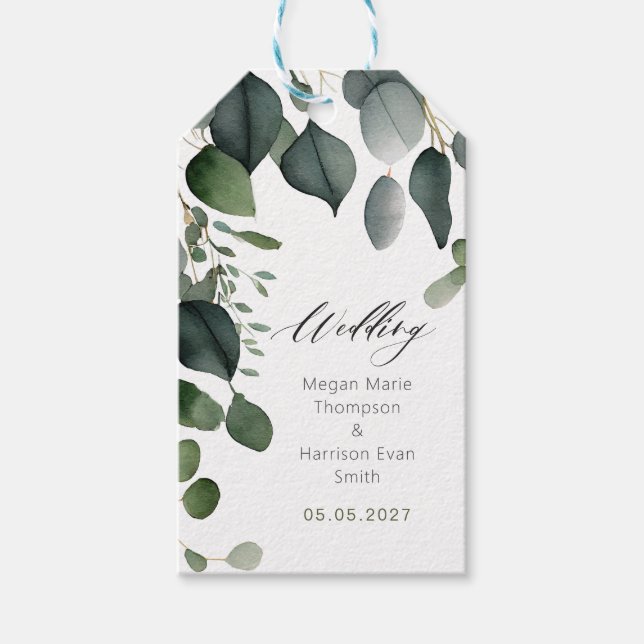 Étiquettes-cadeau Mariage Verdure et Eucalyptus (Devant)