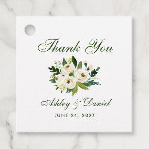 Étiquettes Cadeau Mariage Vert Blanc Floral Merci or