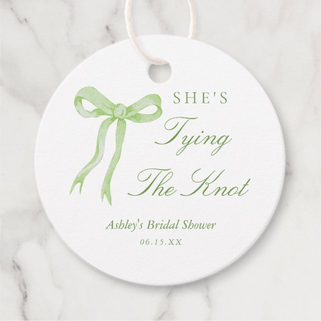 Étiquettes Cadeau Mariage Vert Elle Noue Le Nœud Réception de Mariag (Devant)