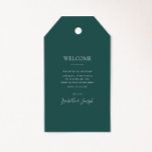 Étiquettes-cadeau Mariage Vert foncé Bienvenue Tags cadeaux<br><div class="desc">Ces étiquettes de bienvenue mariage vert foncé sont parfaites pour votre mariage moderne minimaliste neutre vert foncé classique. Le design est composé d'une police contemporaine minimale de base et d'une calligraphie de script élégant et délicat. Il est sûr de compléter votre pastel conte de fées automne, été, printemps ou mariage...</div>
