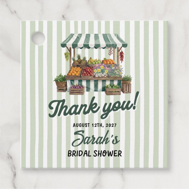Étiquettes Cadeau Mariage Vert Frais du Marché (Devant)