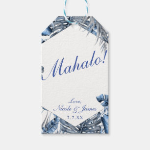 Étiquettes-cadeau Mariage Vintage Bleu et Blanc Feuilles de Palmier