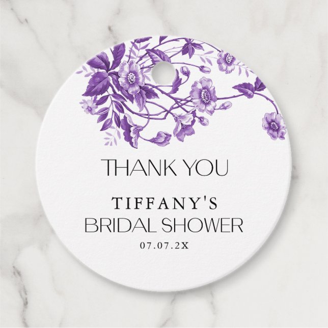 Étiquettes Cadeau Mariage Vintage Français Toile Fleurs Violettes (Devant)