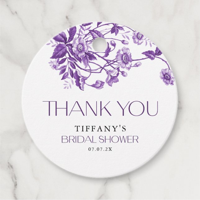 Étiquettes Cadeau Mariage Vintage Français Toile Fleurs Violettes (Devant)