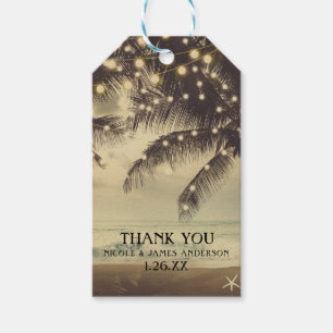 Étiquettes-cadeau Mariage Vintage Plage Océan Palmiers & Lumières