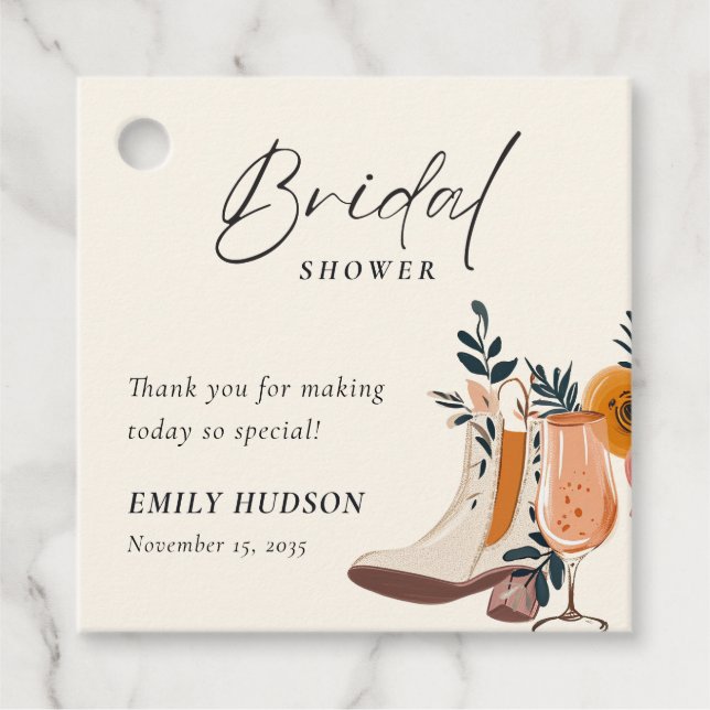 Étiquettes Cadeau Mariage Western Boots & Bubbly (Devant)
