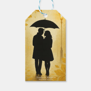 Étiquettes-cadeau Mariages Romantiques sous la Pluie Dorée