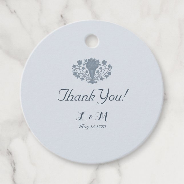 Étiquettes Cadeau Marie Antoinette Rococo Dusty Merci bleu (Devant)