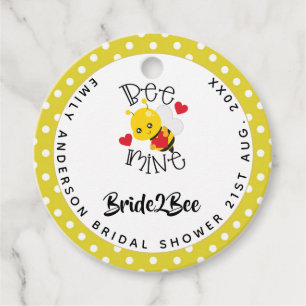 Étiquettes Cadeau Mariée 2 Abeille Mienne Points Jaunes Polka Tulle