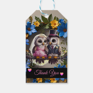 Étiquettes-cadeau Mariée & Mari Owl - Merci 