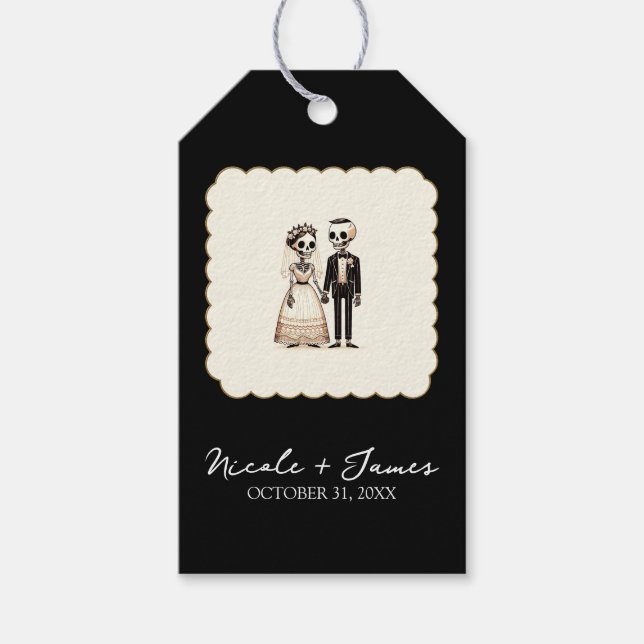 Étiquettes-cadeau Mariée squelette de dessin animé + Mariage caprici (Devant)