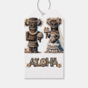 Étiquettes-cadeau Mariés Tiki polynésiens hawaïens de mariage