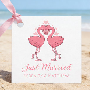 Étiquettes Cadeau Mariés tout juste Flamants roses Mariage tropical