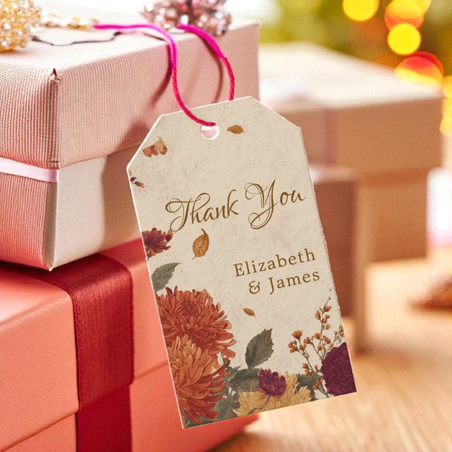 Étiquettes-cadeau Marigold Bordure Rustique Boho Automne Mariage Flo (Marigold Border Rustic Boho Autumn Floral Wedding Gift Tags)