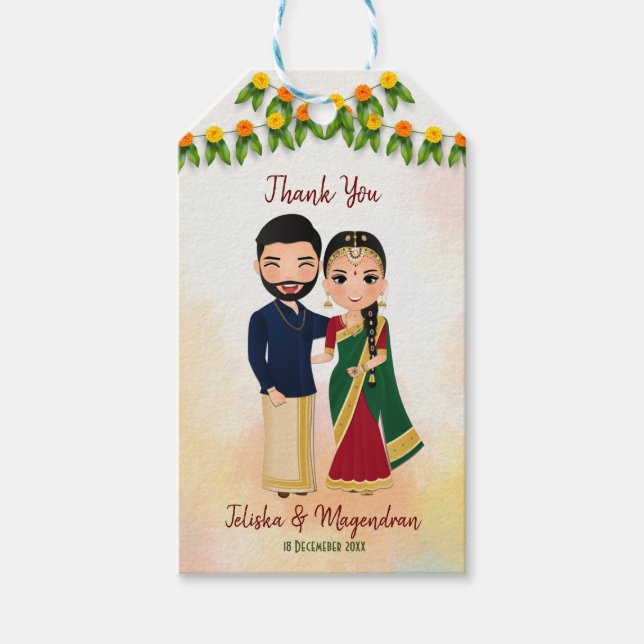 Étiquettes-cadeau Marigold guirlande avec couple hindou mariage tamo (Devant)