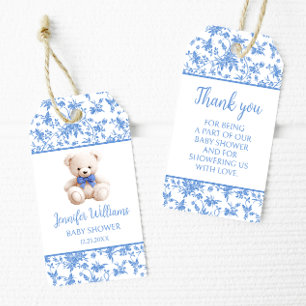Étiquettes-cadeau Marine bleu ours en peluche bébé garçon douche mer