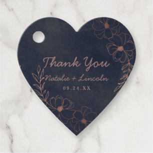Étiquettes Cadeau Marine Bleu & Rose Gold Foil Floral Mariage fronti