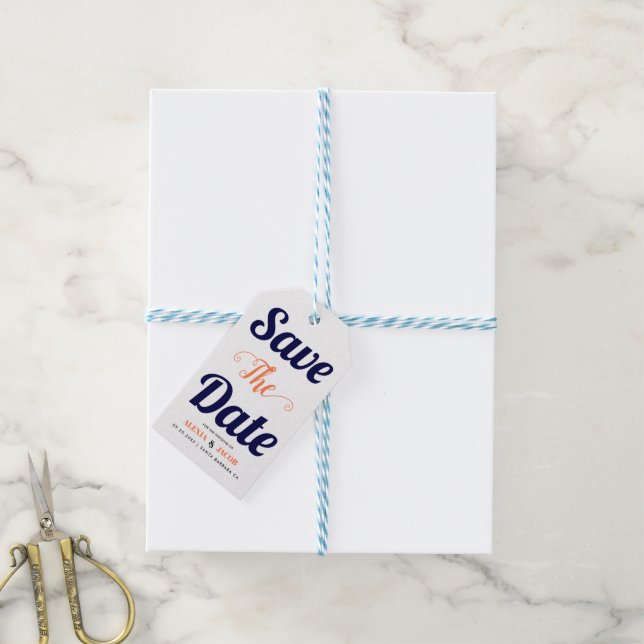 Étiquettes-cadeau Marine bleu, typographie corallienne Enregistrer l (Avec de laficelle)