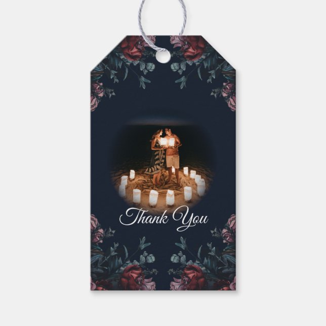 Étiquettes-cadeau Marine Bleue Flore Élégant Mariage Maroon Mauve (Devant)