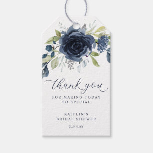 Étiquettes-cadeau Marine Blue Floral Botanical Wedding shower Favori