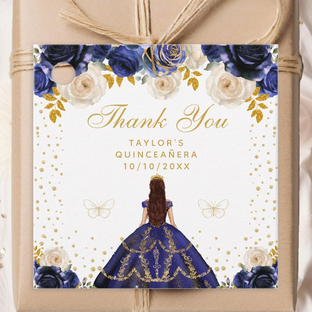 Étiquettes Cadeau Marine Blue Floral Princess Quinceañera (Créateur téléchargé)