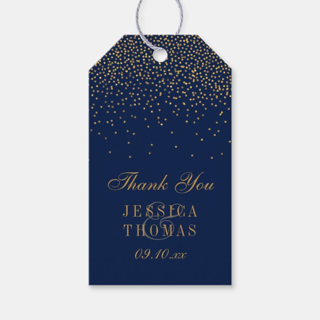 Étiquettes-cadeau Marine Blue & Glam Gold Confetti Mariage Faveur (Devant)