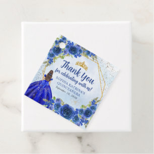 Étiquettes Cadeau Marine Blue Gold Floral Princess Merci de la Couro