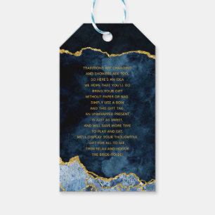 Étiquettes-cadeau Marine Blue Gold Foil Agate Bridal Affichage douch