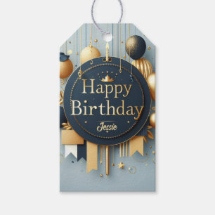 Étiquettes-cadeau Marine Blue & Gold Royal Crown Joyeux anniversaire