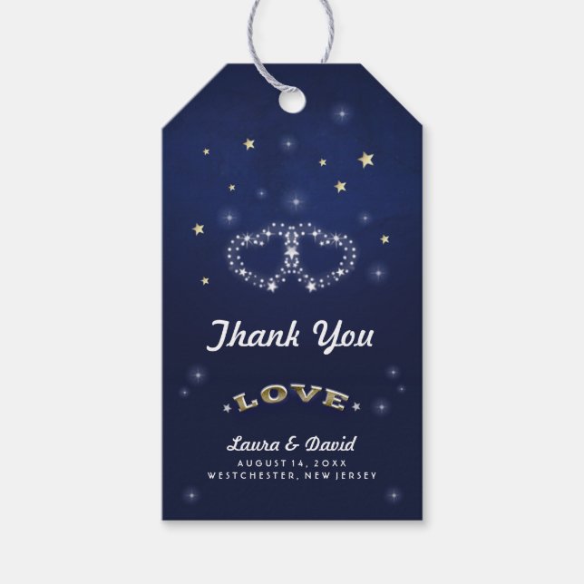 Étiquettes-cadeau Marine Blue Gold & White LOVE Star Hearts Mariage (Devant)