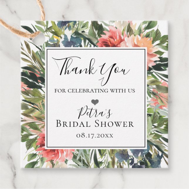 Étiquettes Cadeau Marine Coral Botanique Floral Cadre (Devant)