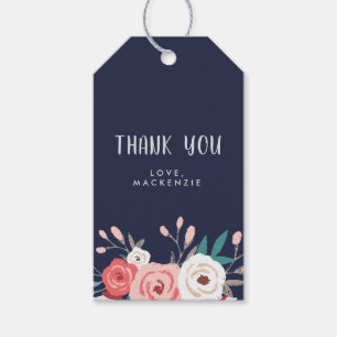 Étiquettes-cadeau Marine & Coral Floral Merci personnalisé