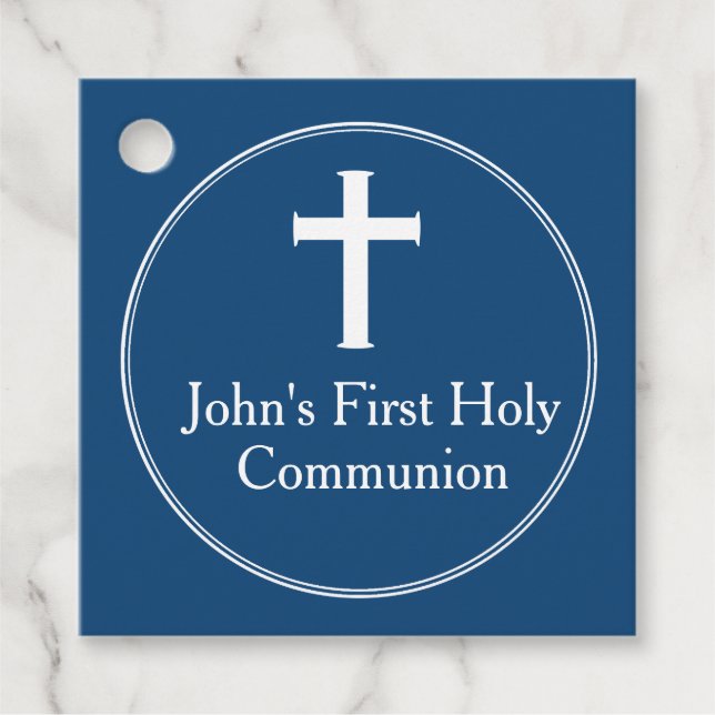 Étiquettes Cadeau Marine Croix Bleue Religieuse (Devant)
