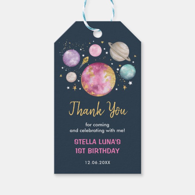 Étiquettes-cadeau Marine Espace Extérieur Galaxie Girl Premier Voyag (Devant)