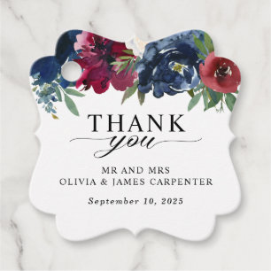 Étiquettes Cadeau Marine Florale moderne Bleu Bourgogne Mariage Merc