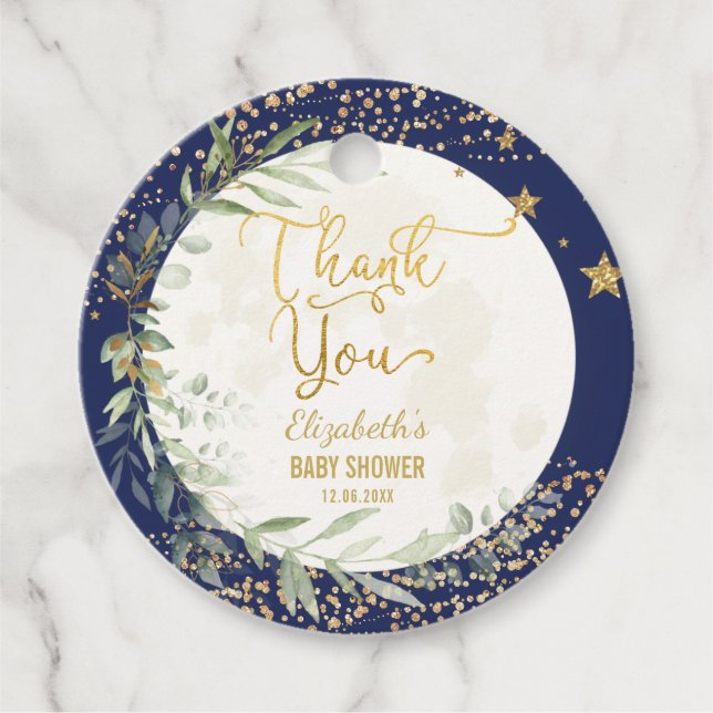 Étiquettes Cadeau Marine Gold Moon Twinkle Baby shower Little Star (Devant)